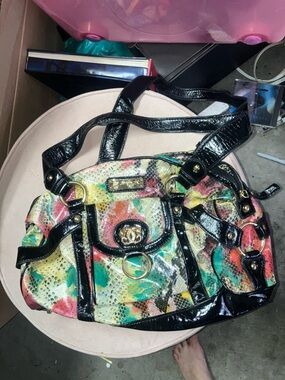 Sharif Studio Multicolor snakeprint Satchel Handbag - Black Trim